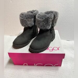 Sugar Girl Charcoal Fur-Trimmed ankle Boots